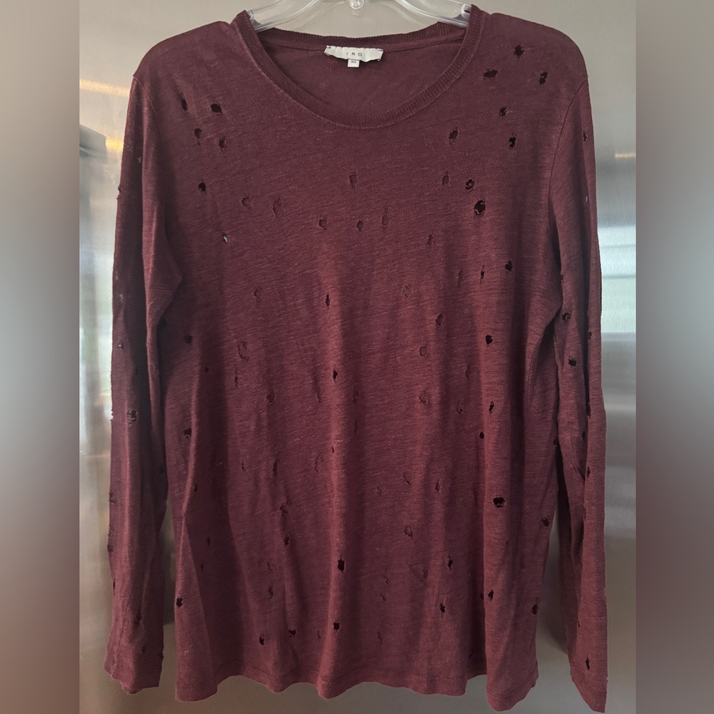 IRO Burgundy Linen hole Long Sleeve Crew Neck. 
Sz XS. Great Condition Ret $175